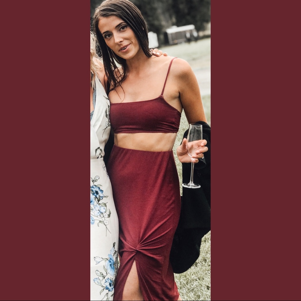 Free People Golden Hour Burgundy Skirt Set